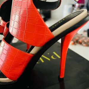 Paper Fox Strappy Open Toe Orange High Heels